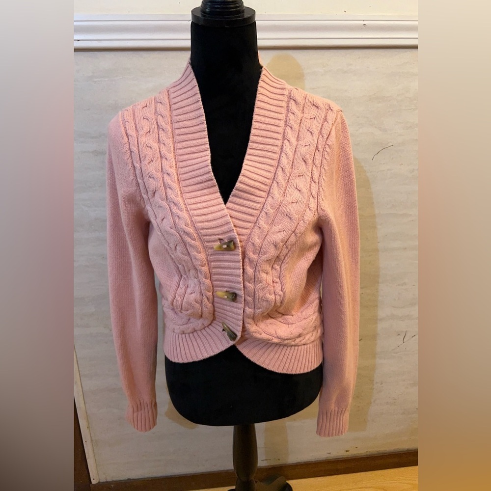 Twiggy Cable-Knit Pink Unique Button-Front Cardigan Sweater
